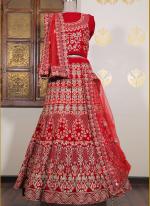 Velvet Red Bridal Wear Embroidery Work Lehenga Choli